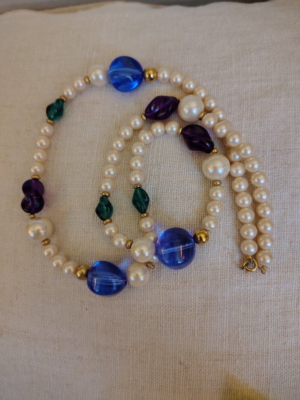 Vintage Style Faux Pearl Necklace with Colorful Assorted shaped Acrylic beads